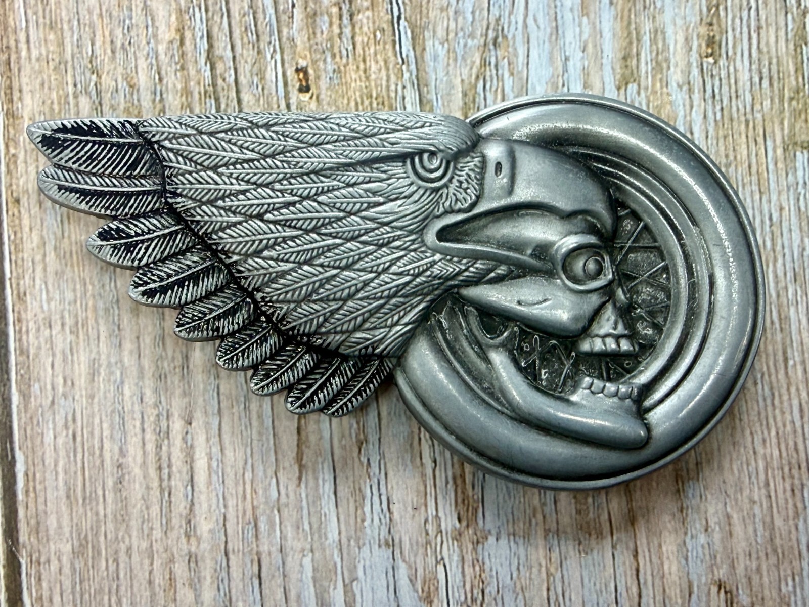 Eagle Head Wing Skull Motorcycle Wheel Rim Biker Punk Vibe Belt Buckle