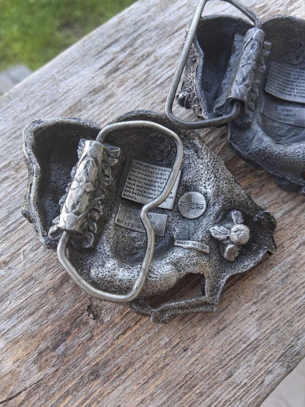 Set of 2 Bergamot Brass Works Z-145 Bison Buffalo Silver Brass Western Buckle
