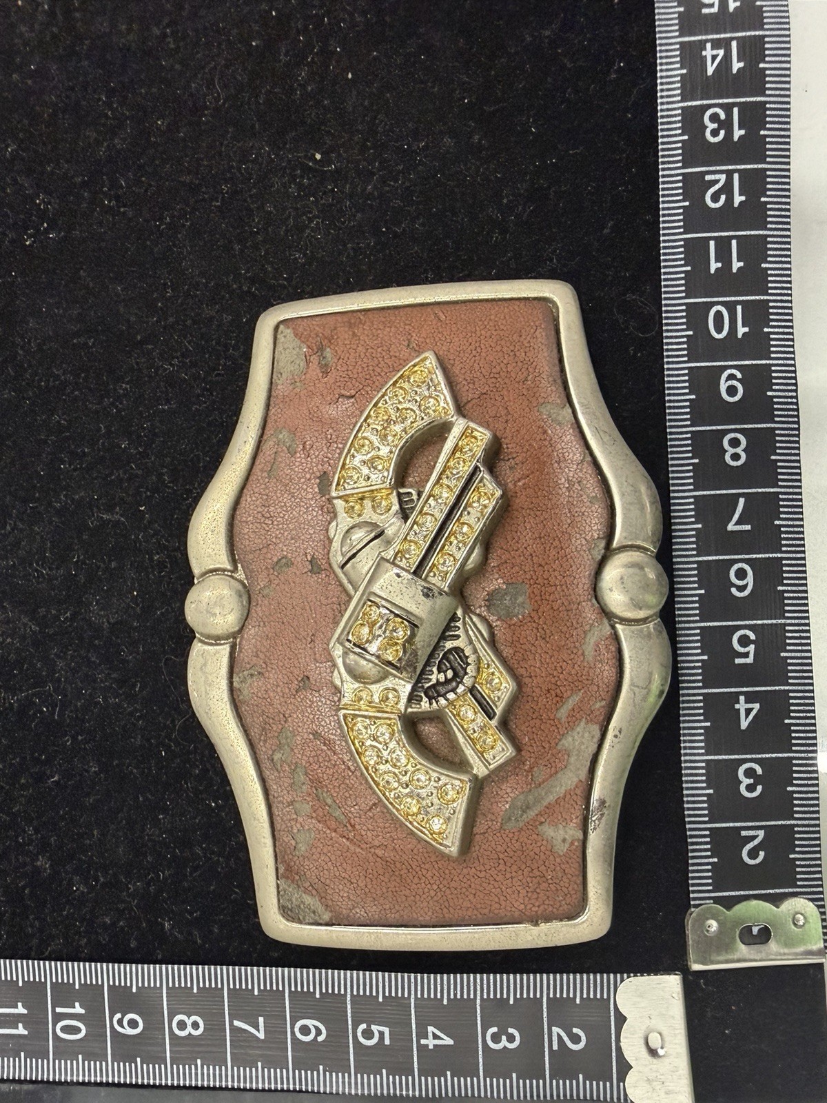 Rare Vintage Y2K Classico Italia Rhinestone Western Belt Buckle Brown Silver
