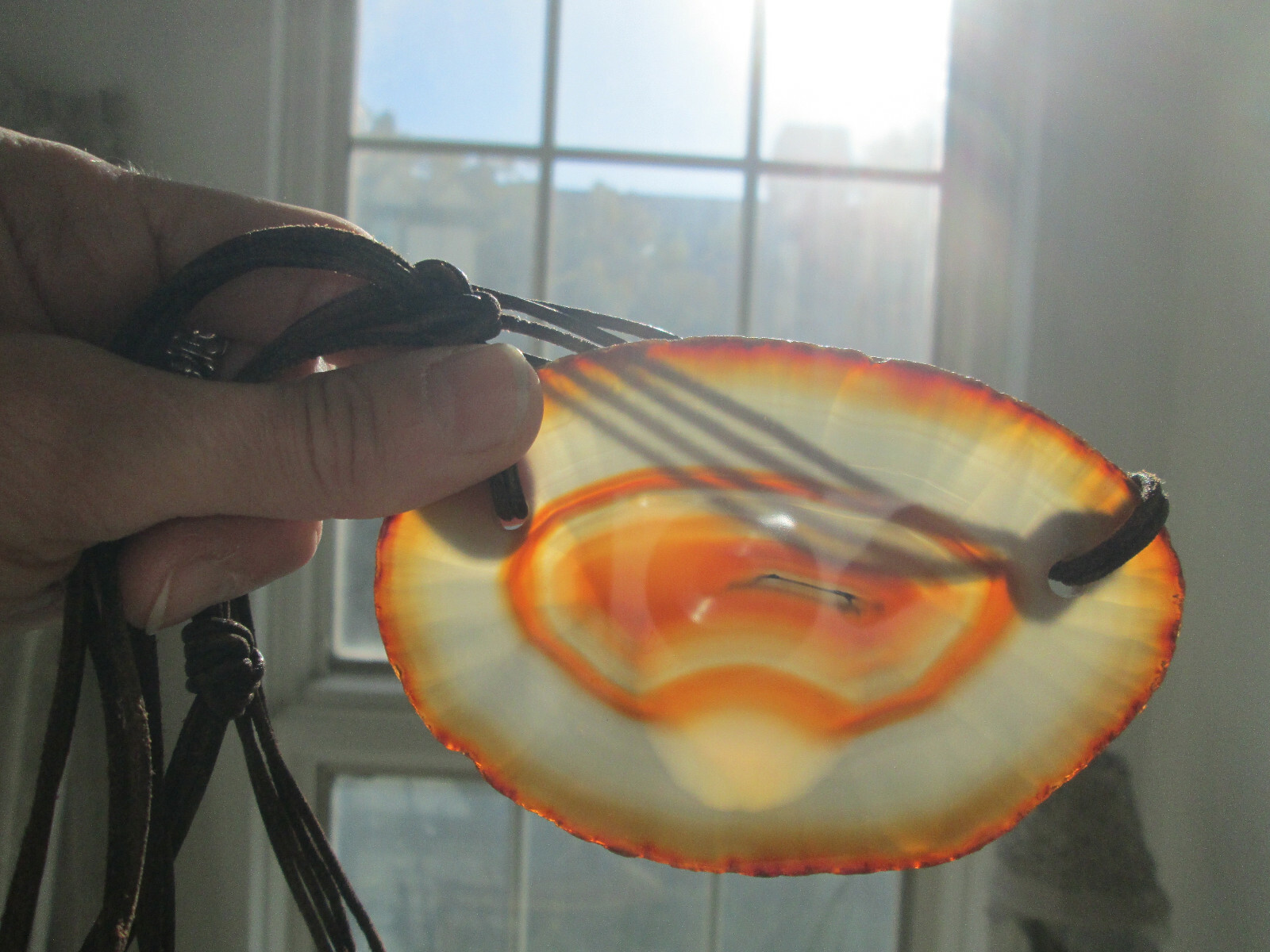 Brazilian Agate Slab Brown Geode and Brown Leather Boho Belt (or Necklace)