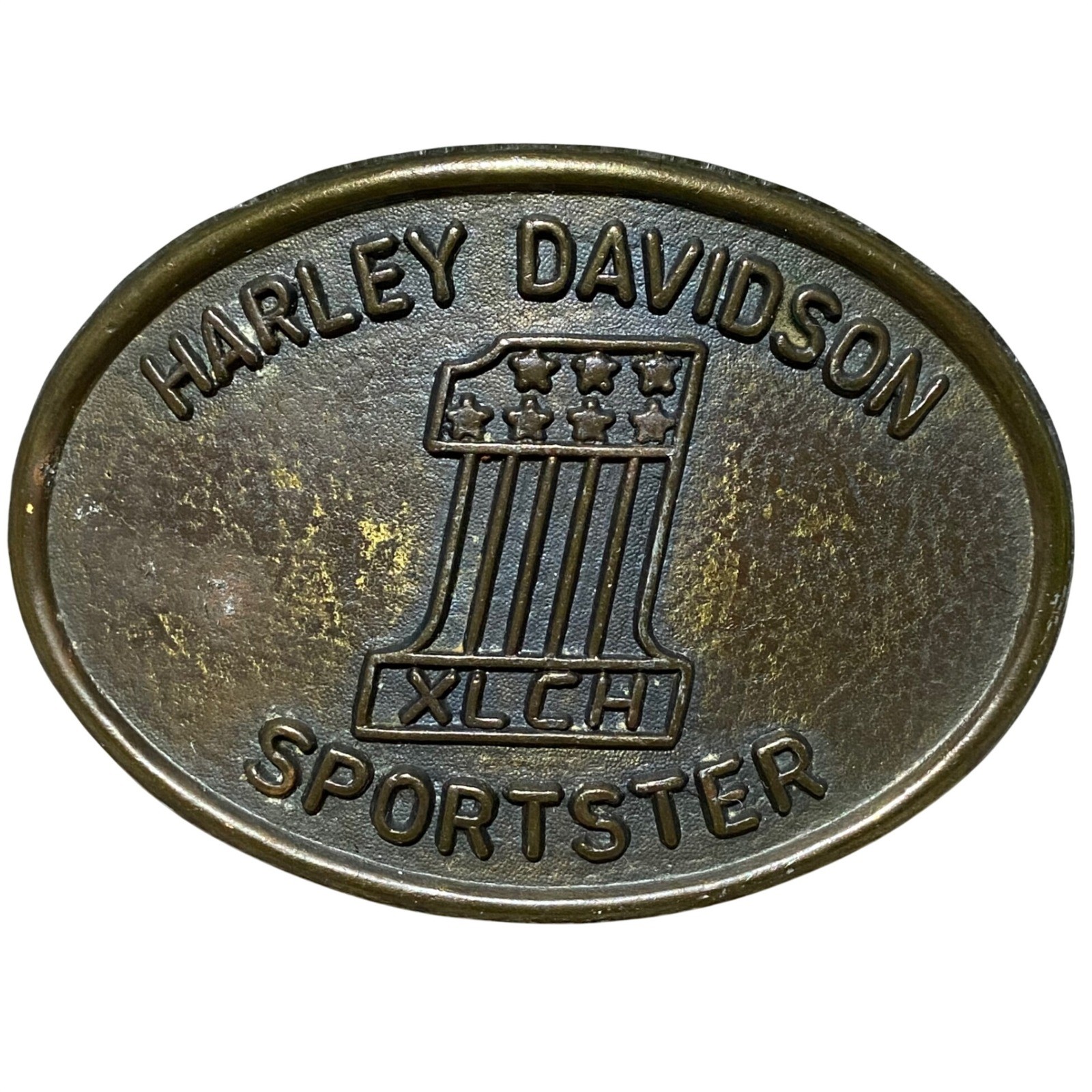 Harley Davidson Sportster XLCH Belt Buckle Number 1 Logo Brass Tone Oval Vintage