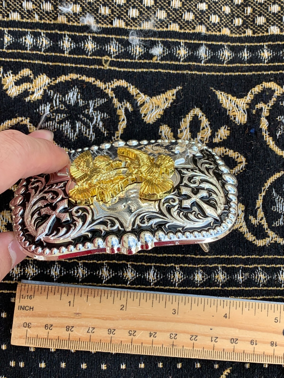 Western Buckle Gold Black Silver Rooster Cowboy 2 »Buckle Hebilla Vaquero Gallo