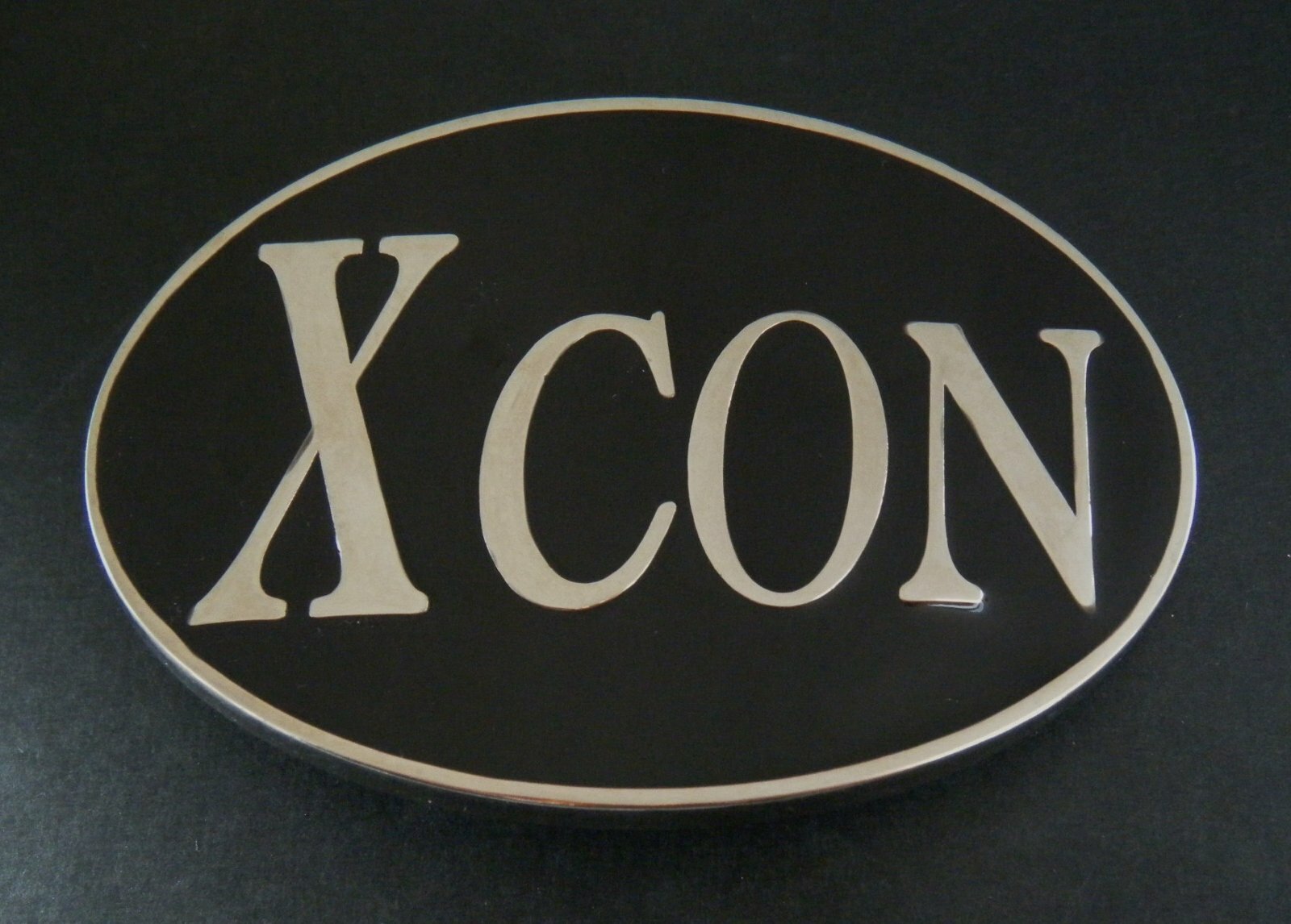 Xcon Convict Con Artist Giant Metal Funny Bar Joke Belt Buckle