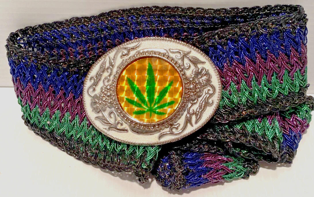 Hemp Leaf Belt Buckle Metal w/ 39” Belt Cannabis 420 Weed Cheeba Holographic