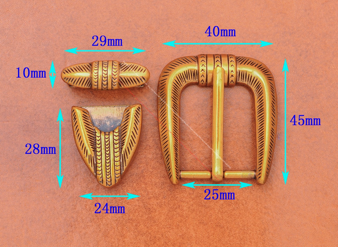 25MM Gold Plated Western Cowboy Prong Leathercraft 3-Piece Set Pin Belt Buckle