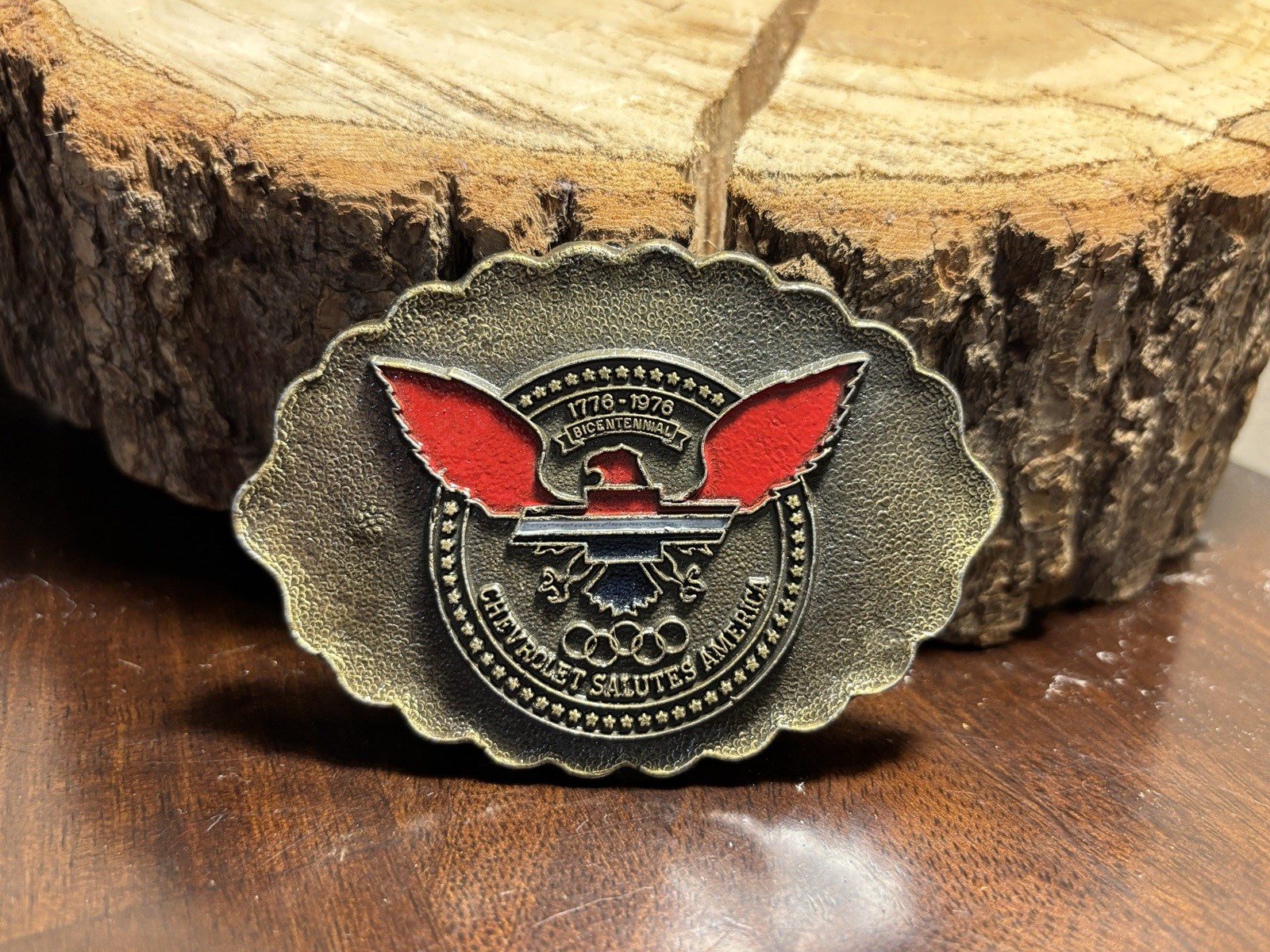 1976 Chevrolet Bicentennial Belt Buckle Chevy Eagle Logo R Roberts USA RARE GMAD