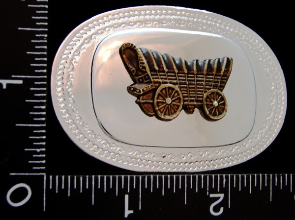 LH30160 *NOS* VINTAGE ***WESTERN WAGON*** OVAL SHAPE SILVERTONE BELT BUCKLE