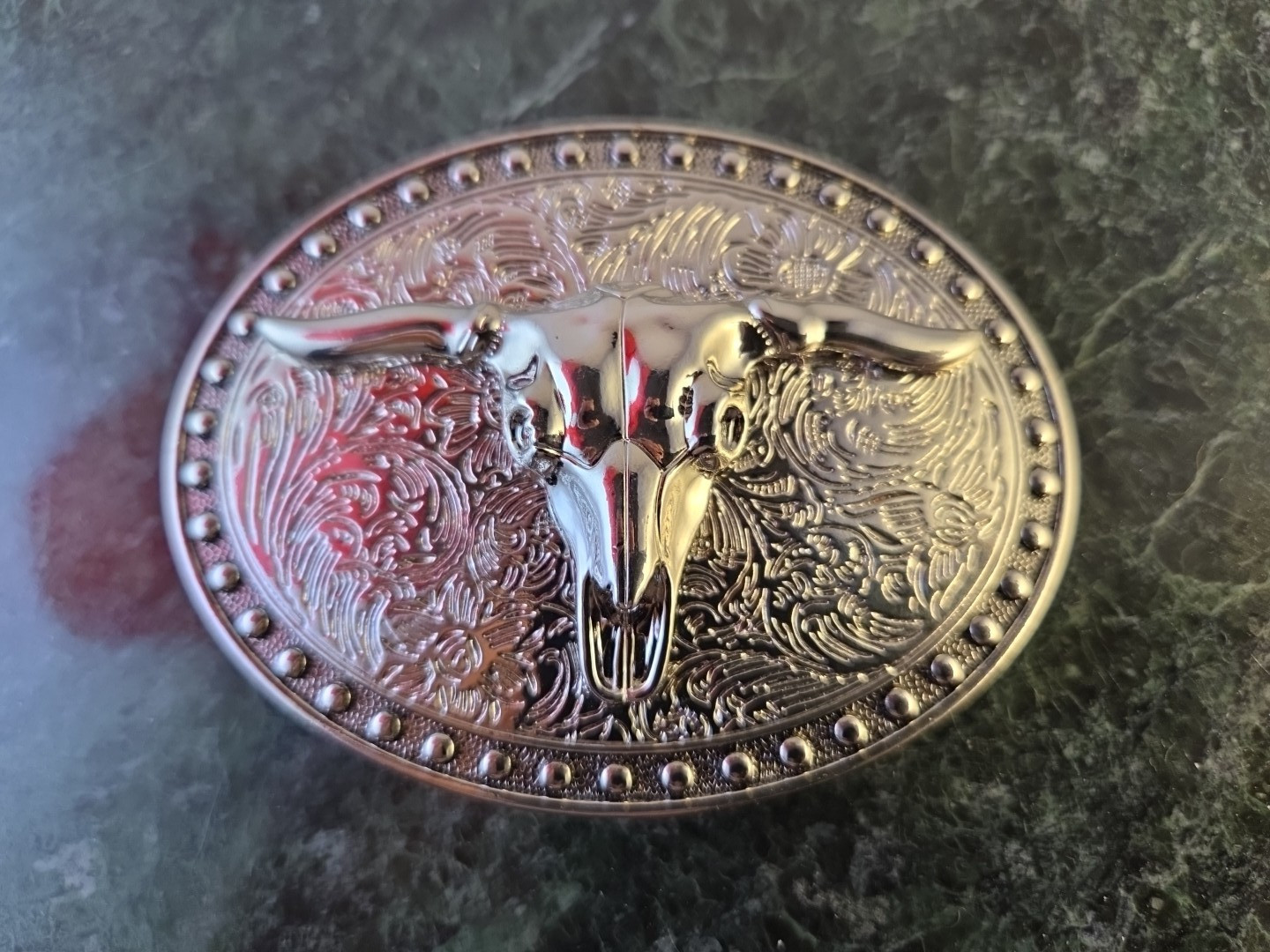 Vintage Western Longhorn Bull Cow Skull Belt Buckle – Silver Chrome Rodeo Cowboy