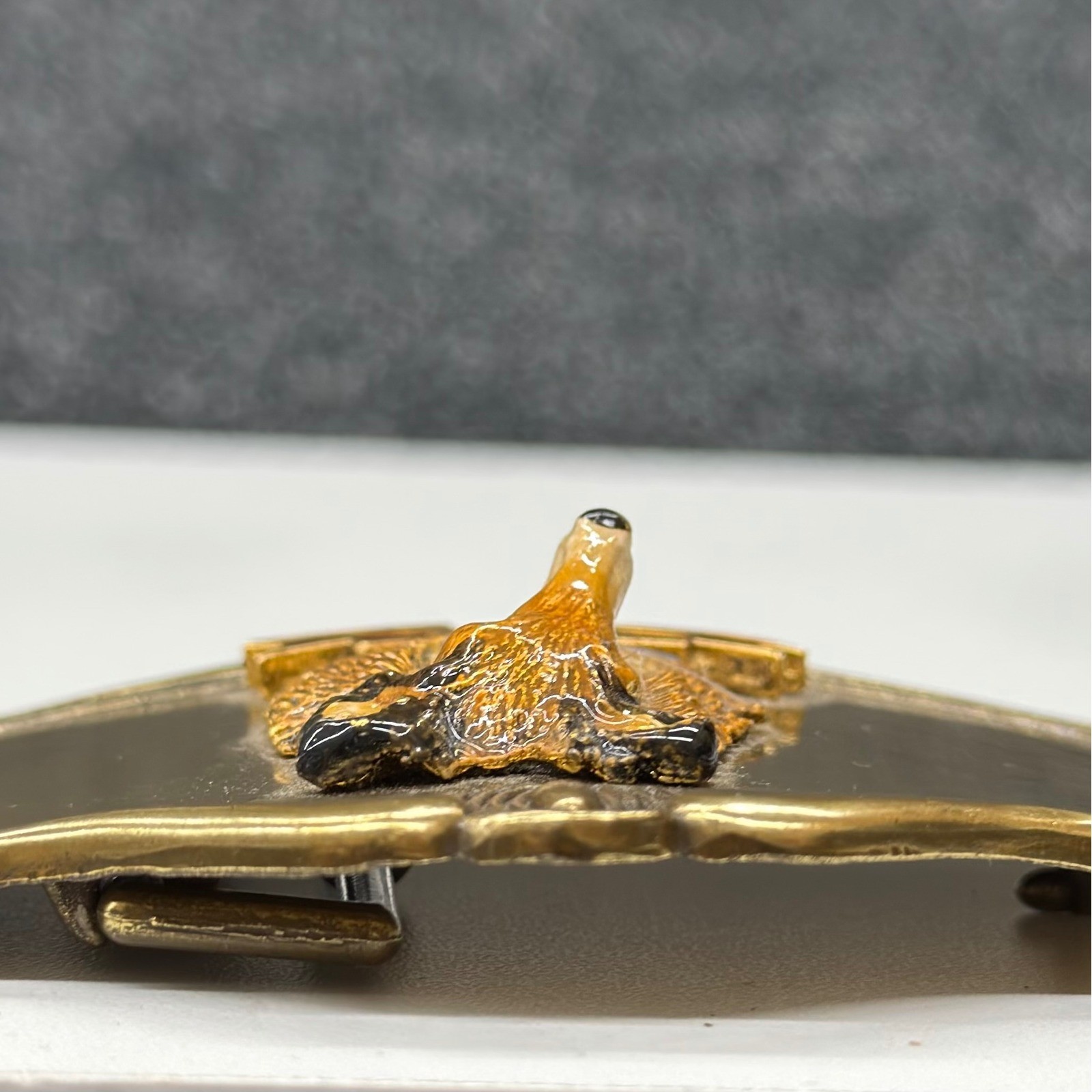 Vtg 1978 AHM Collie Dog Brass Belt Buckle Enamel 3D Relief Animal Collectible