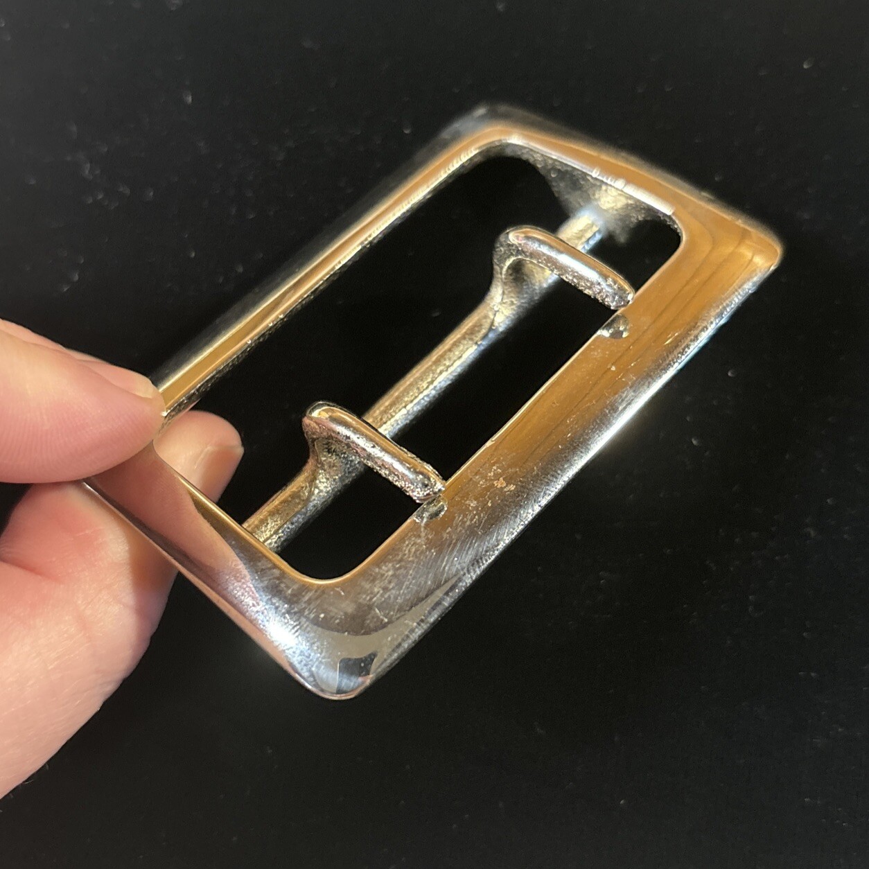 Vintage Solid Brass Chrome Plated 2.25” Double Prong Duty Belt Buckle USA #4