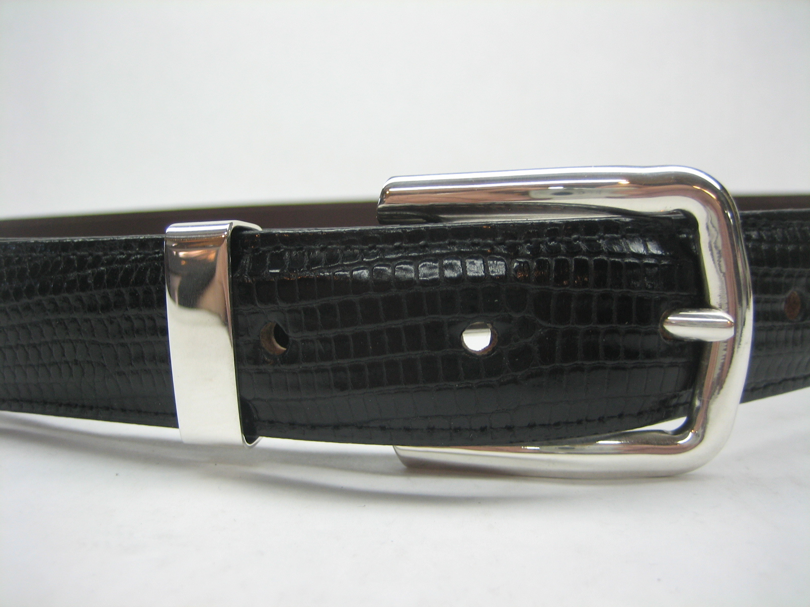 STERLING SILVER 925 SOLID BUCKLE & LOOP, & GENUINE LIZARD BELT 28 MM WIDE U.S.A