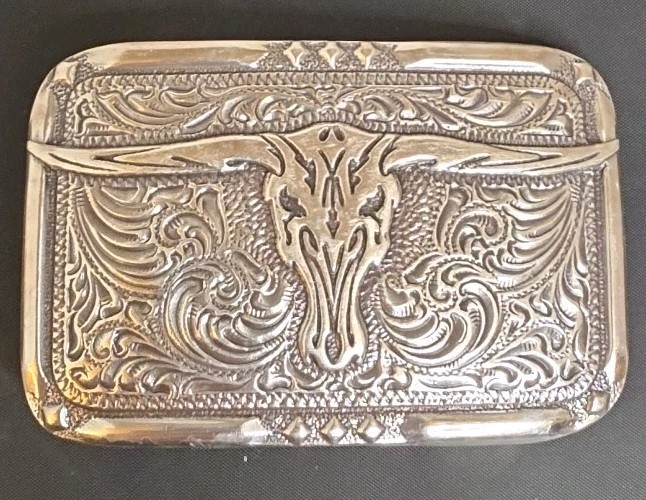 Nocona Western Belt Buckle Longhorn Steer Head Skull Silver Tone Cowboy Bullride