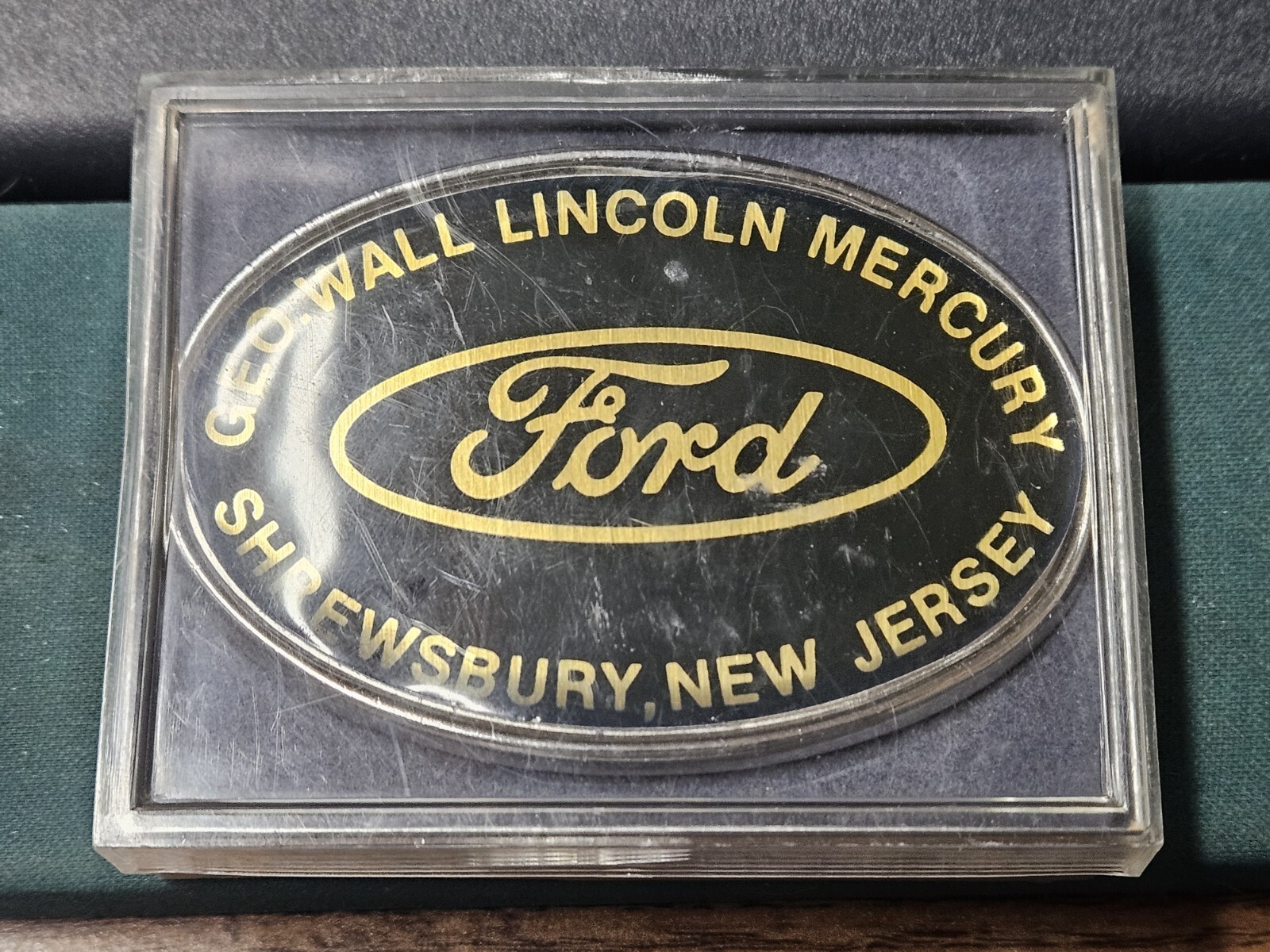 VINTAGE GEO. WALL FORD LINCOLN-MERCURY SHREWSBURY NEW JERSEY ADV BELT BUCKLE