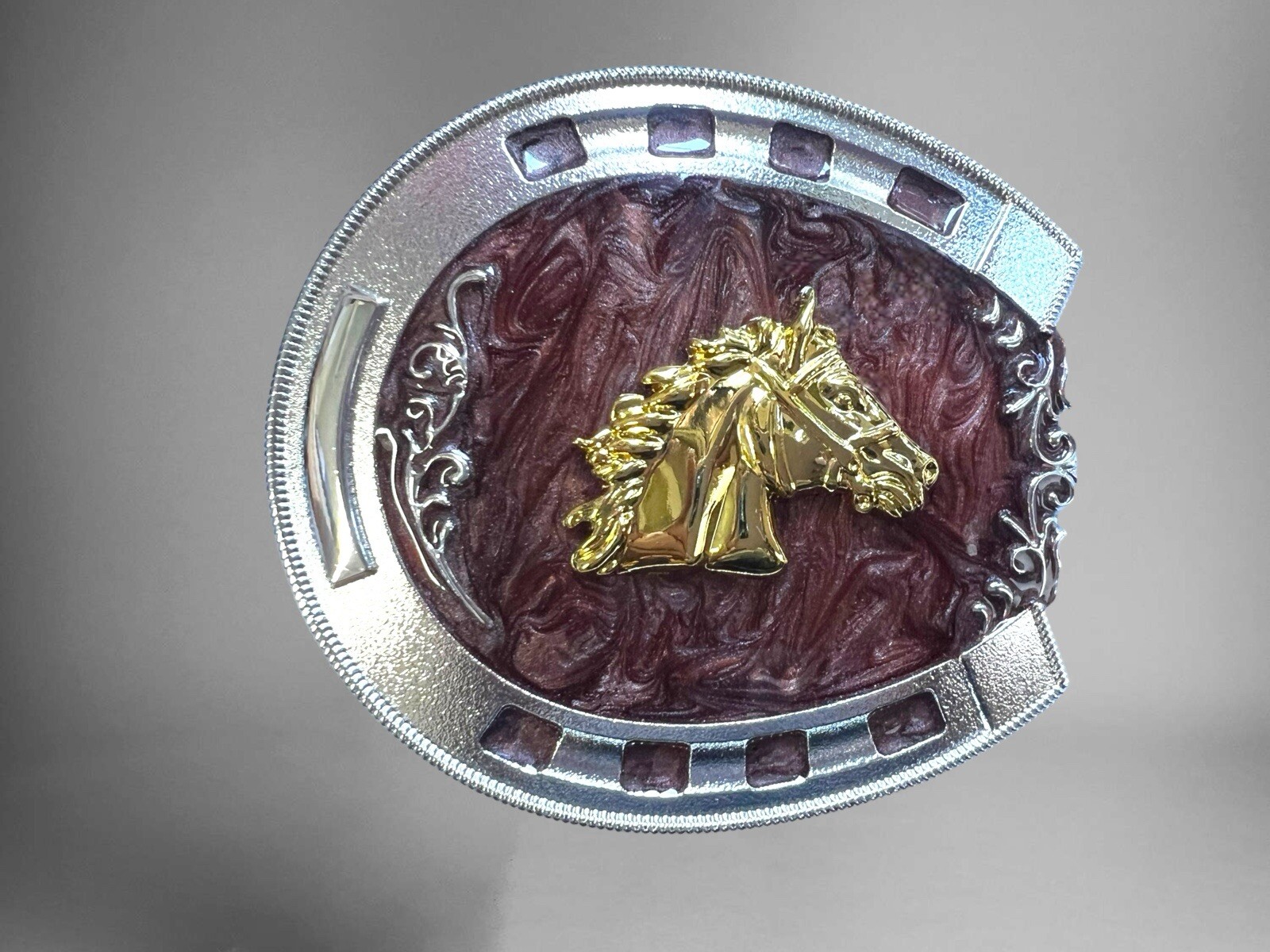 Horse Shoe Western Cowboy Belt Buckle Hebilla Fina Rodeo Herradura Con Caballo