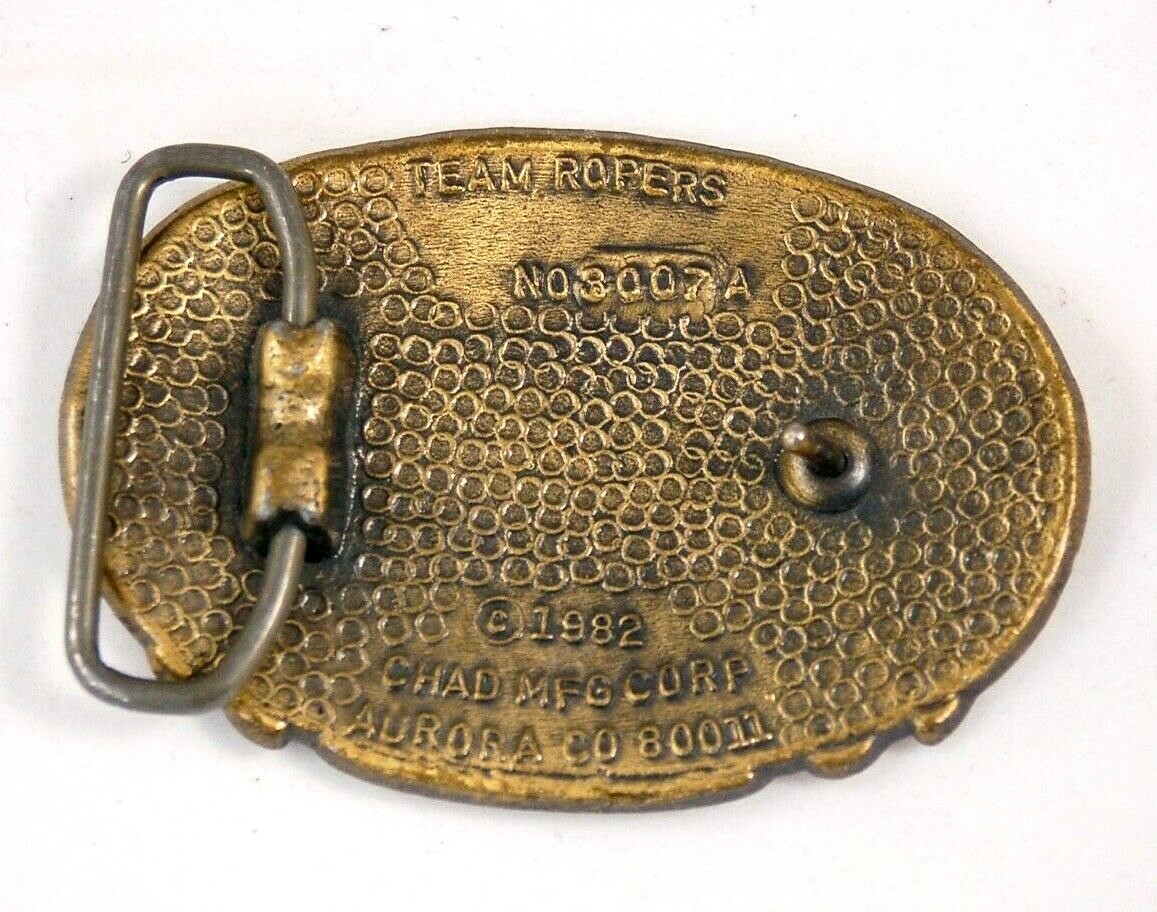 Team Calf Ropers 1982 men&rsquo;s brass belt buckle high relief 3.5 inches