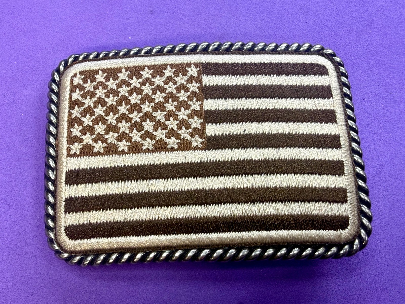 Embroidered American Patriotic Flag Rope Border Vintage Western Belt Buckle
