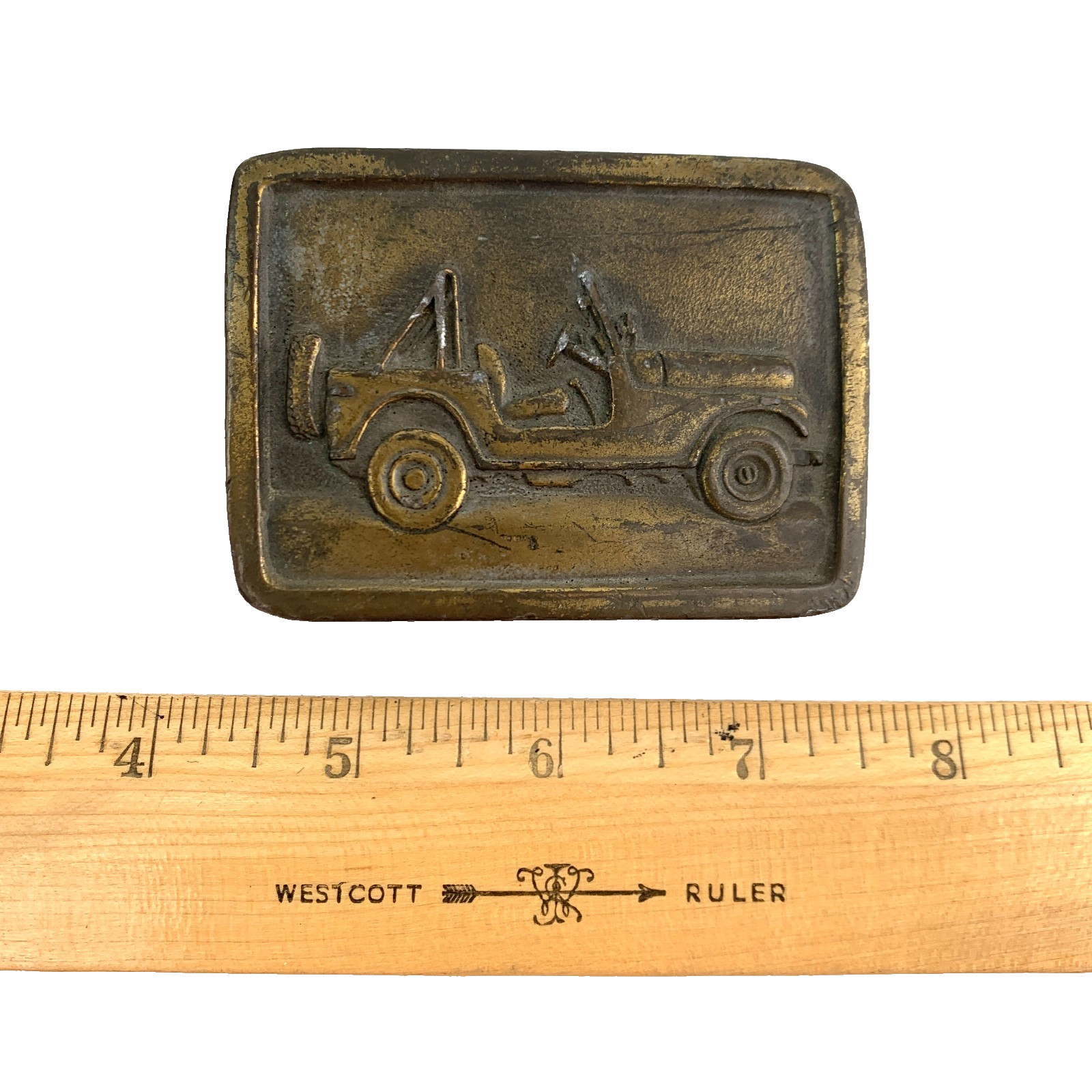 Vintage Indiana Metal Craft Brass CA22 Classic Jeep Rough Rider Belt Buckle