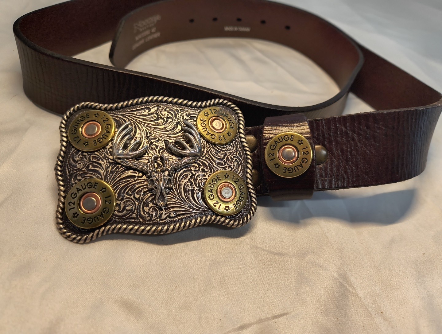 Nocona Whitetail Buck Skull Shotgun Shells Rectangular Belt Buckle 37526 Sz42