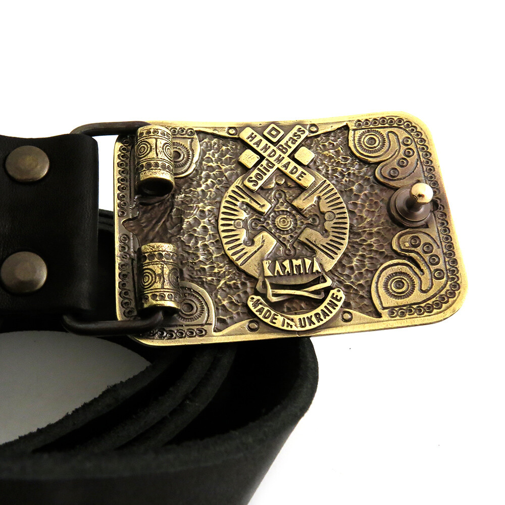 Brass belt buckle pre-Christian sun cross; Zgarda; Teutonic or Maltese cross