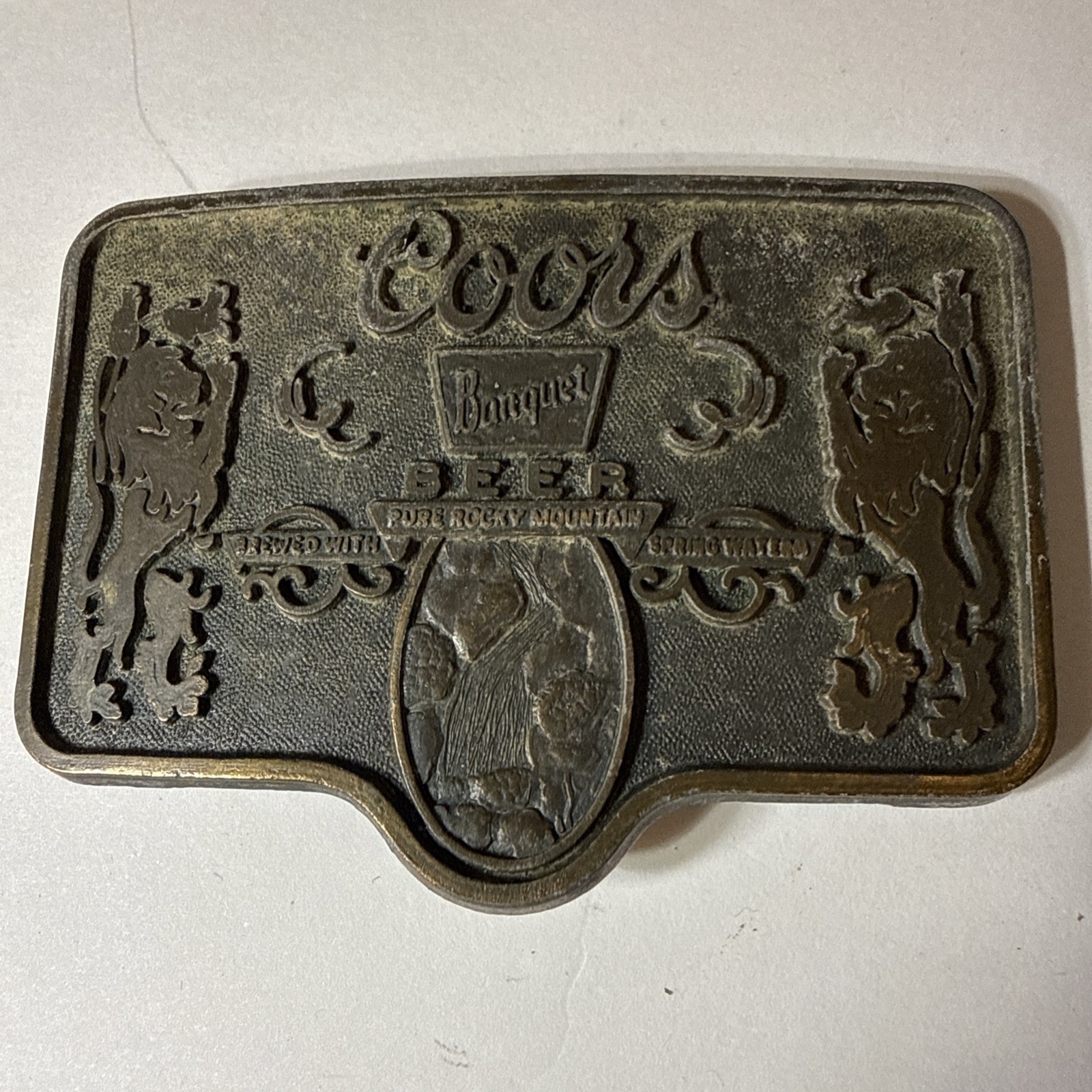 Vintage Coors Banquet Beer Belt Buckle Bottle Opener Made In USA 3.5” X 2.5”