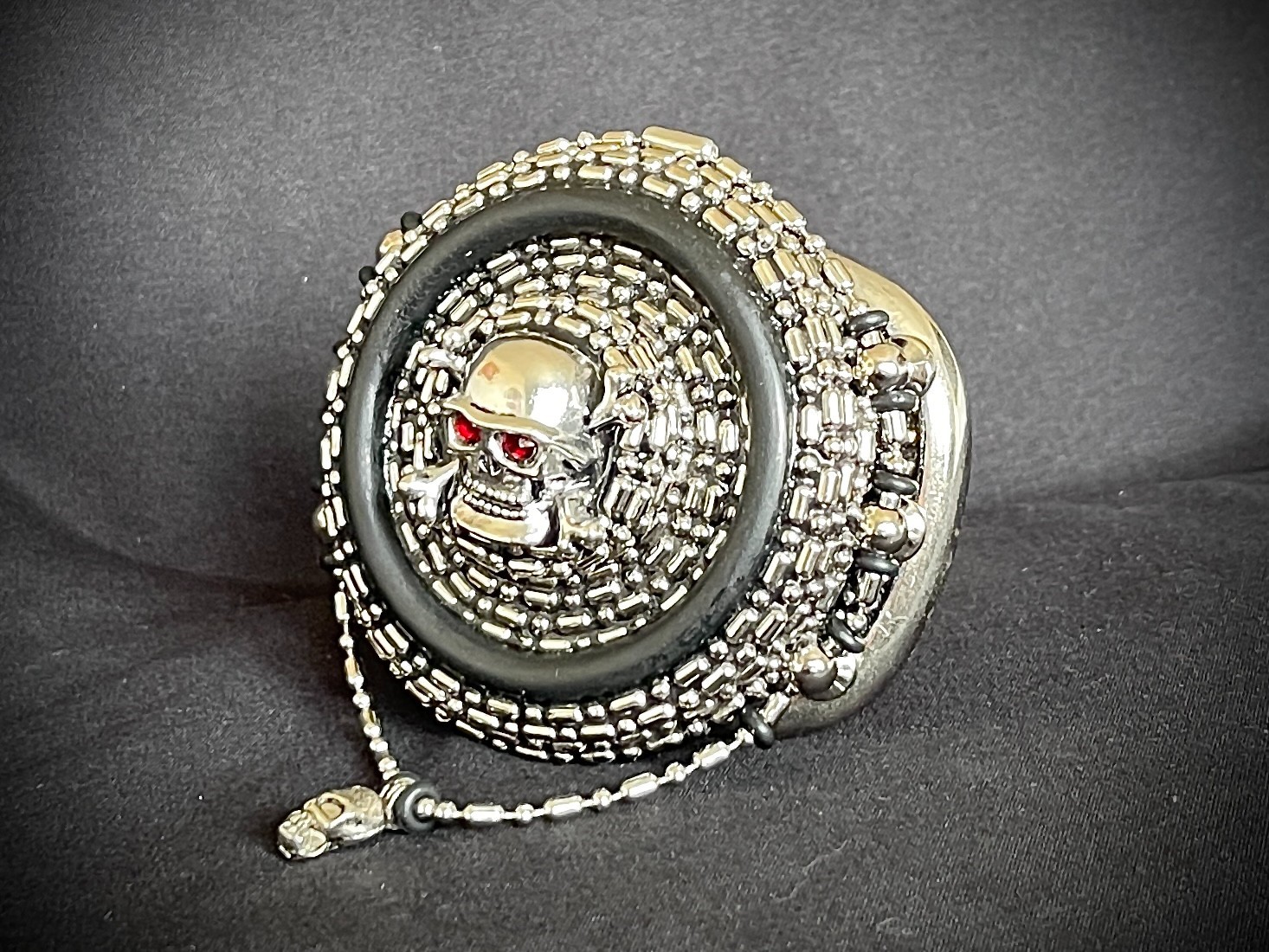 “ Skull Reliquary Halo” Buckle Gothic Beaded Chain 3” x 3” OOAK Darren McNeese