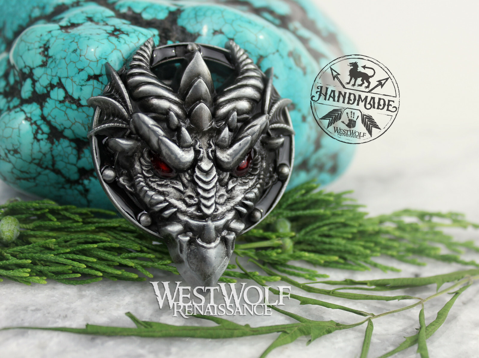 Dragon Head Belt Buckle for 1.5 inch Wide Belts — Fantasy/Skyrim/Silver/Viking