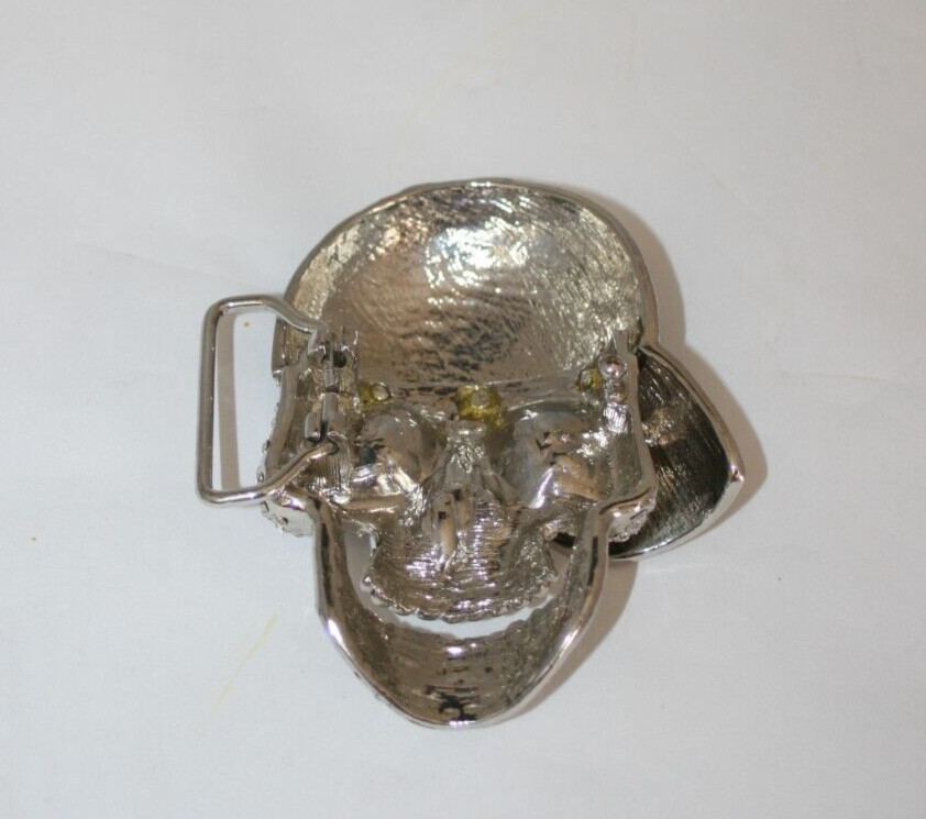 Skull Skeleton Face W Rhinestones Baseball Hat Teeth Costume Silver Belt Buckle