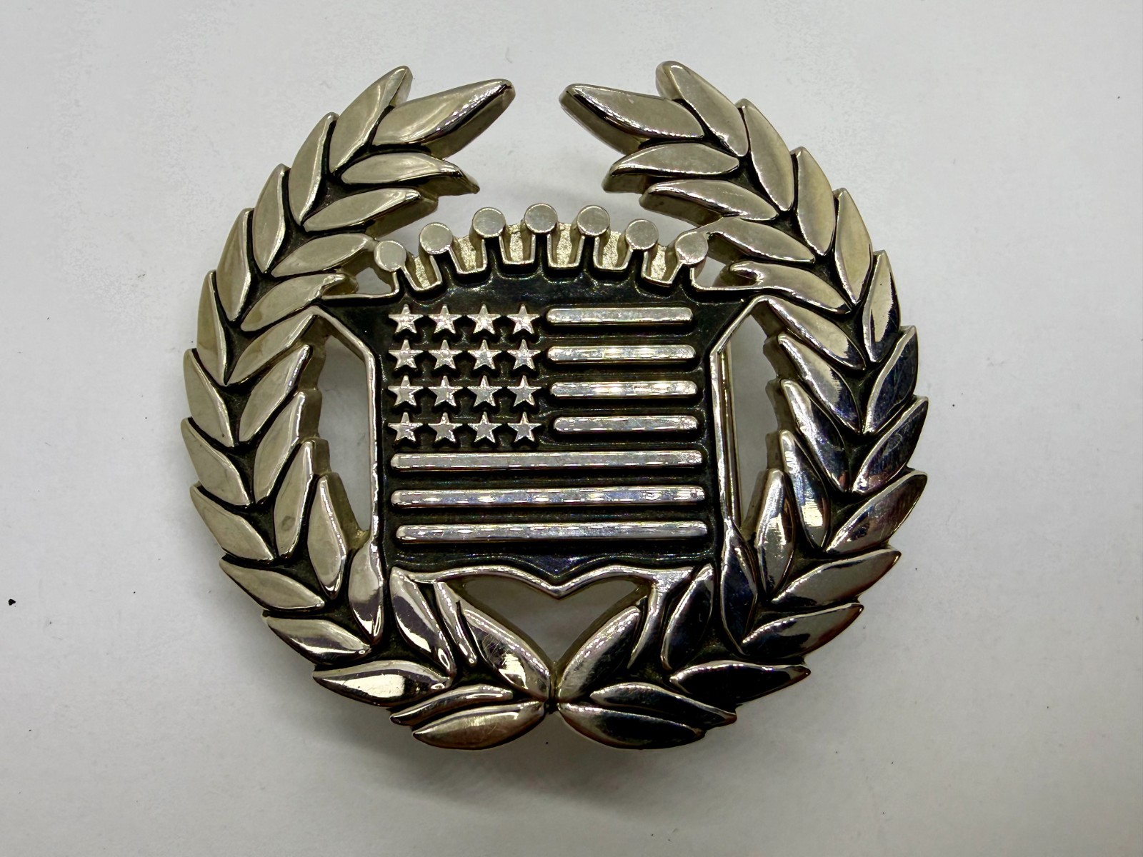 Cadillac Crown Logo Olive Branch Silver Color Famous Stars & Stripes Belt Buckle