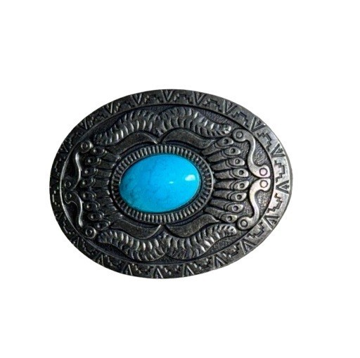 Belt Buckle Western Style Turquoise Stone Rustic Bronze Finish Retro Cowboy Big