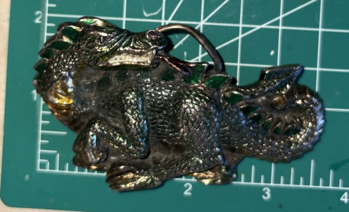 Vintage 1984 Great American Buckle Co Green Dragon Belt Buckle Serial H 1422 3D