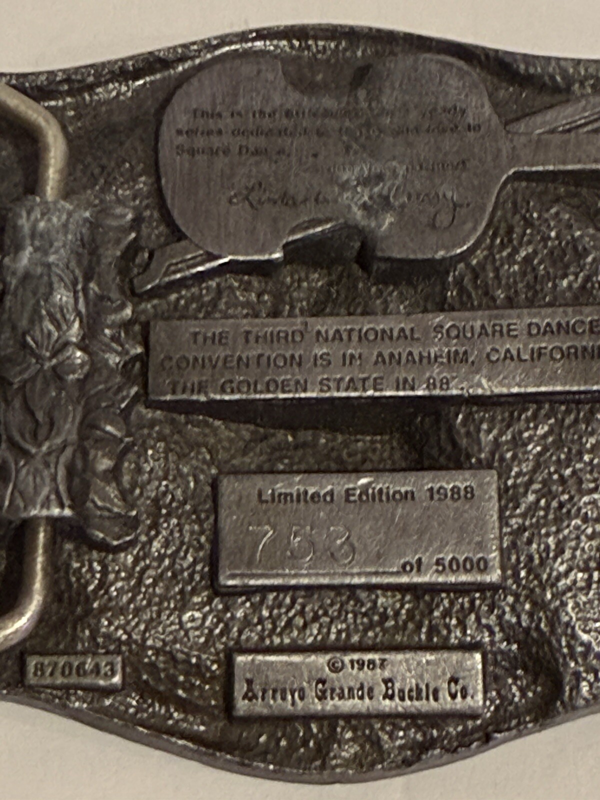 Men’s Pewter Belt Buckle Commemorative Third National Square Dance ConventionVTG