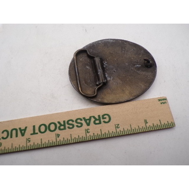 Vintage Western Cowboy Hat and Gloves Brass Tone Oval Belt Buckle Rustic Rodeo