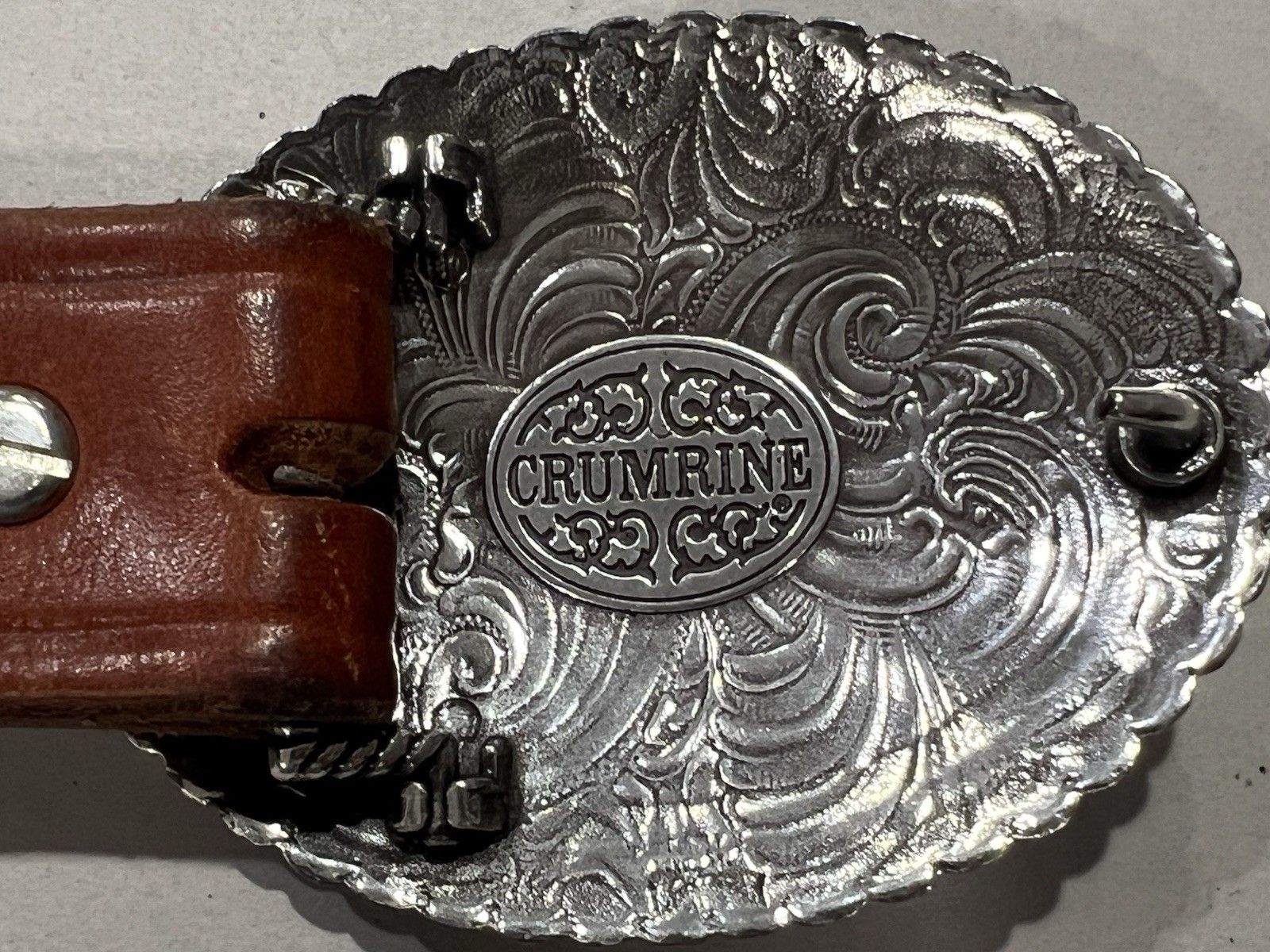 Crumrine Western Belt Buckle Cowboy Till Death Silver Creek Brown 36