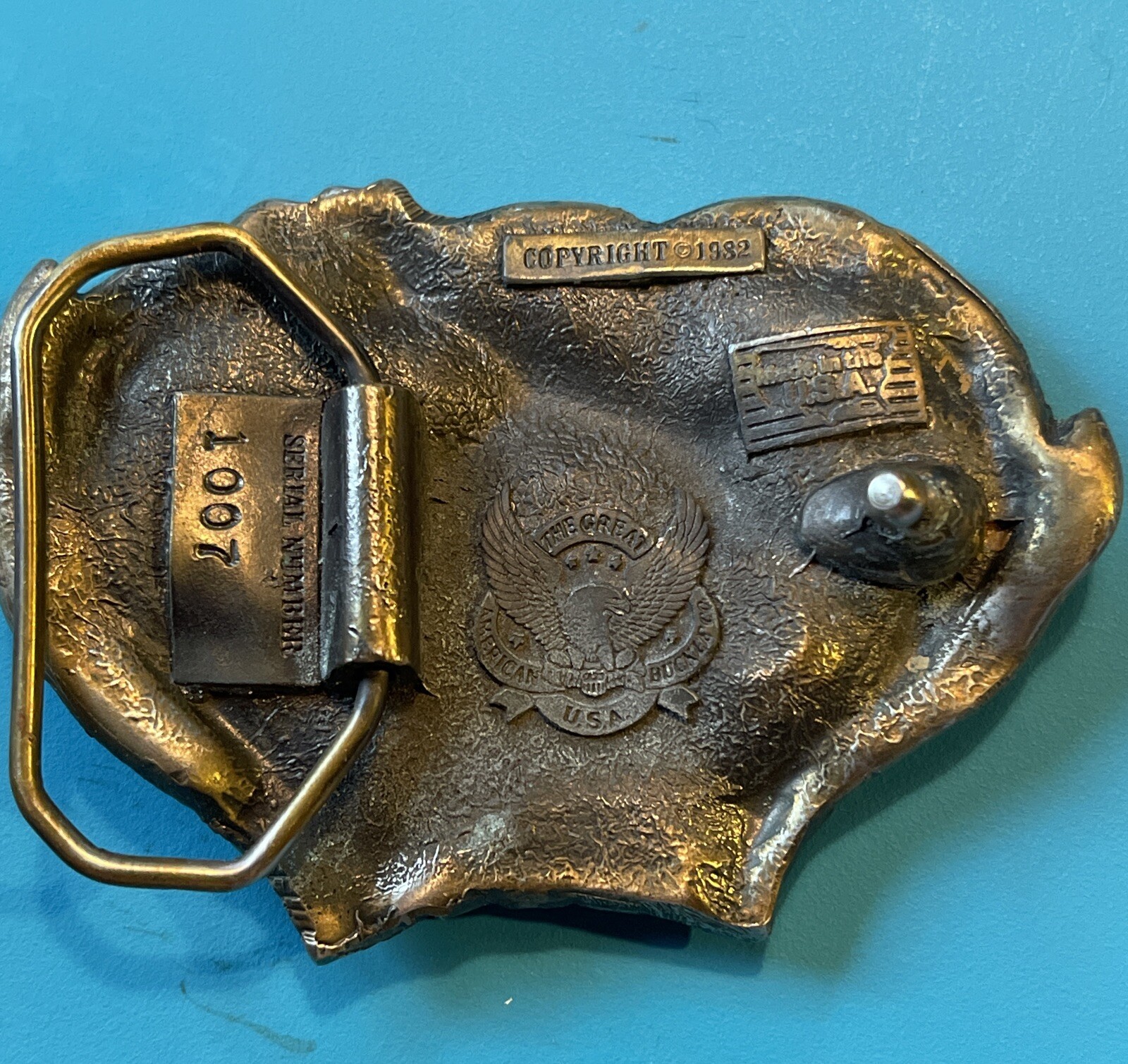 Leaping Buck & Doe Belt Buckle Brass & Enamel Stag Deer Great American Buckle Co