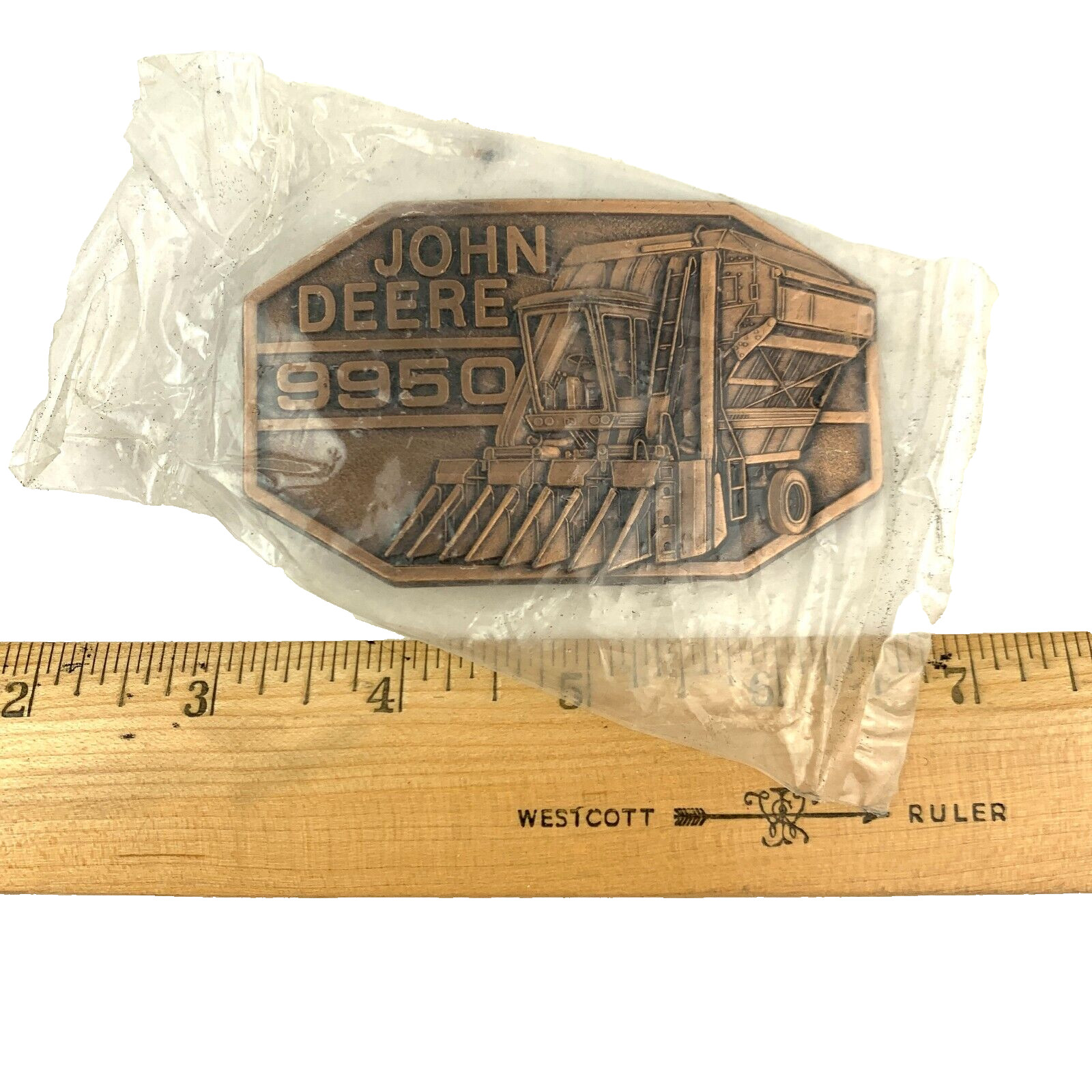 Vintage John Deere 9950 Copper Tone Metal Belt Buckle December 1985 New