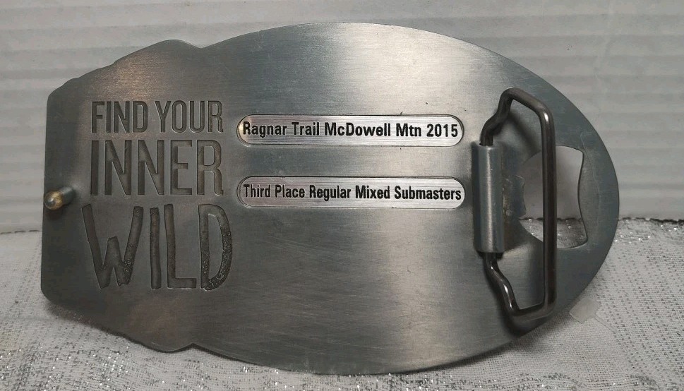 2015 **RAGNAR TRAIL RELAYS** (BOTTLE OPENER) BELT BUCKLE 3rd Place Mixed