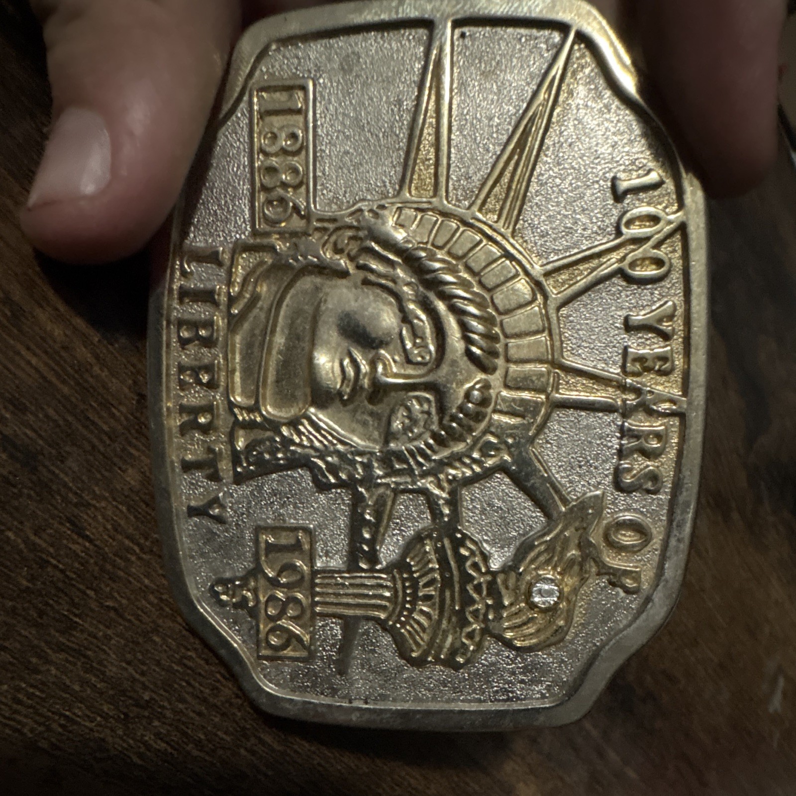 Lady Liberty 100 Years of Liberty Belt Buckle Gold Tone Metal Western 1.5&Prime;