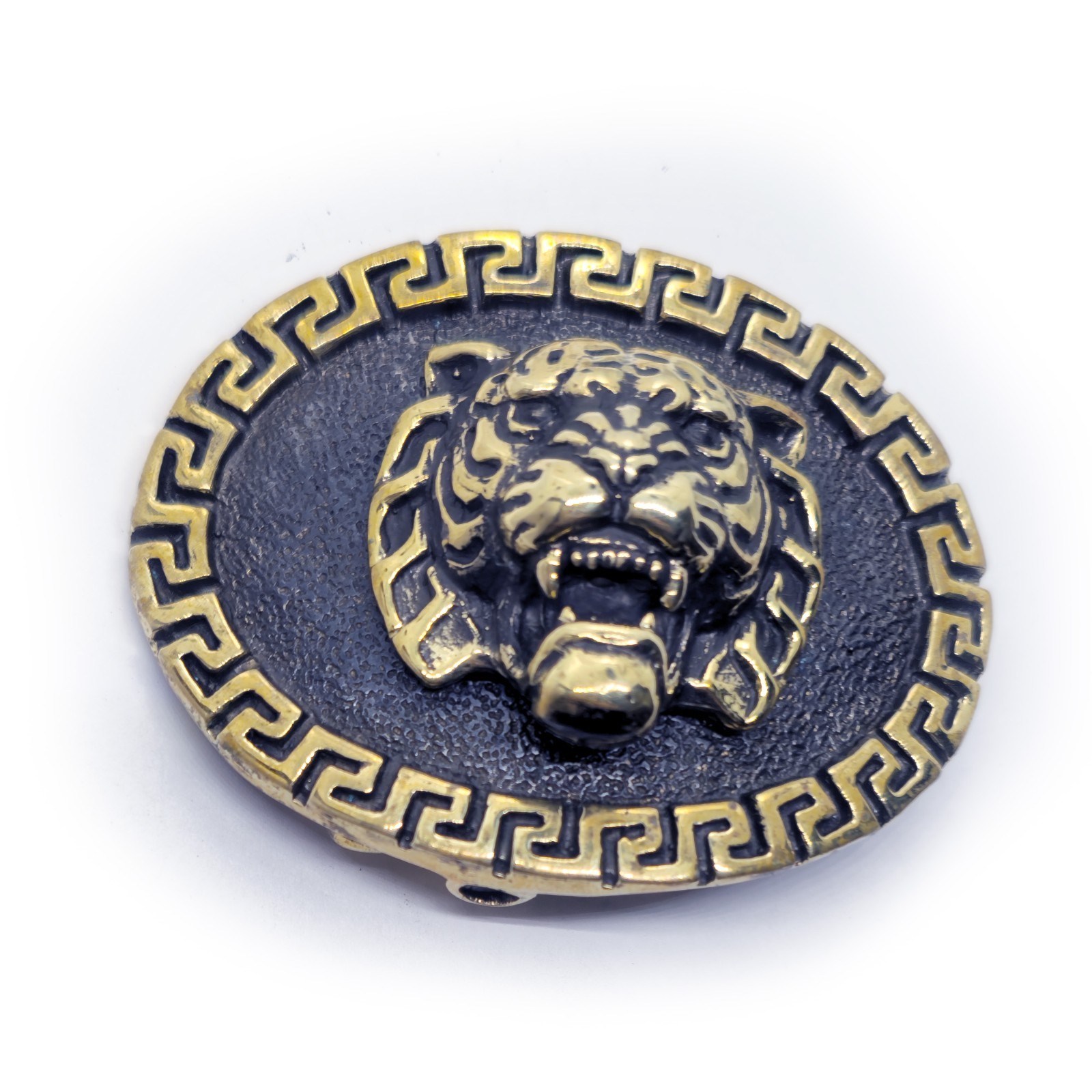Tiger with Ancient Classic Design Oval Shape Brass Belt Buckle