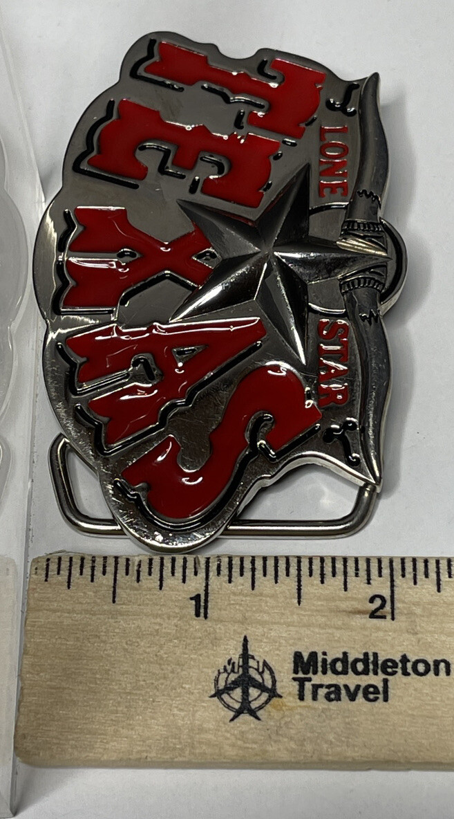 Lone Star State Texas Bull Horns Longhorn Red Letter Belt Buckle Western Country