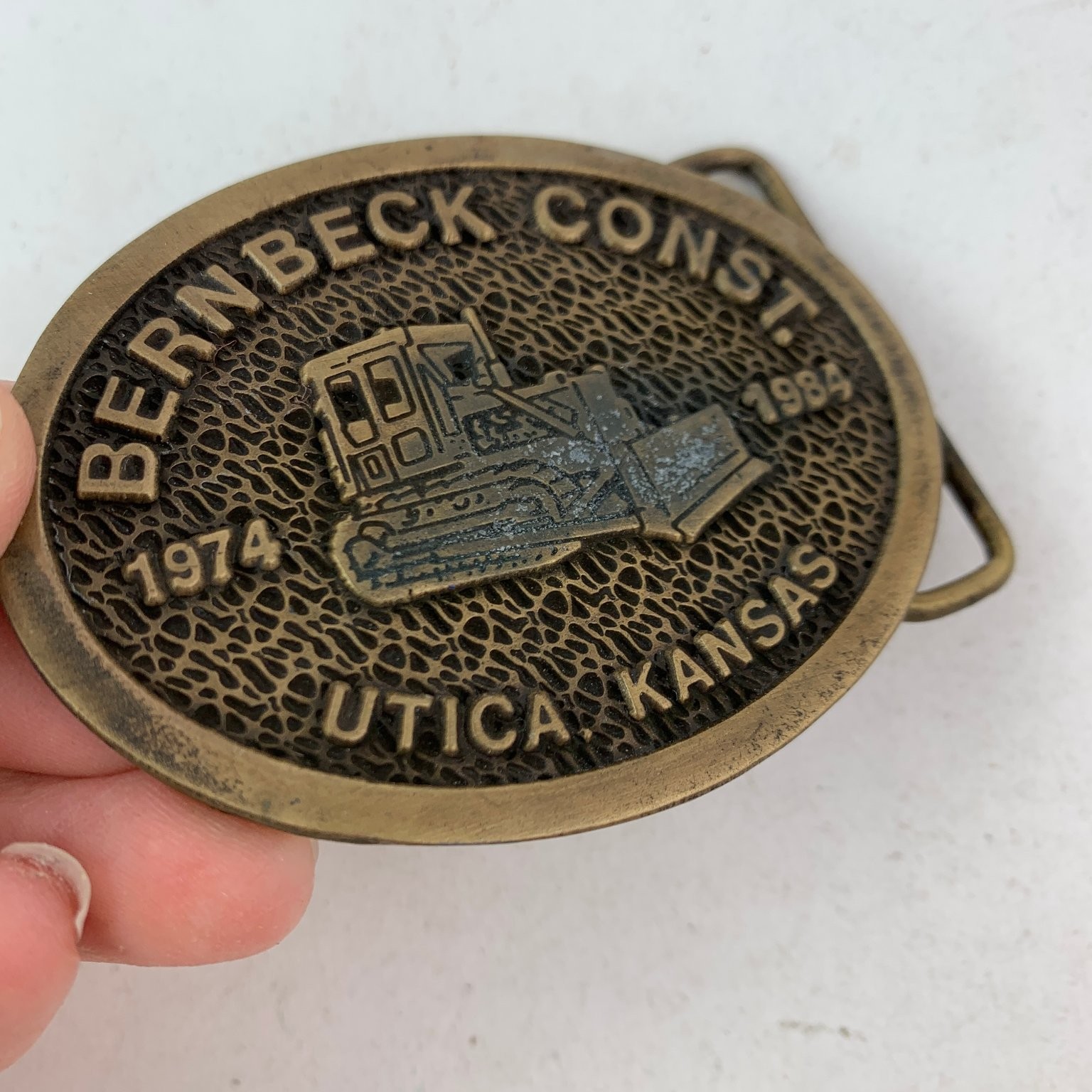Bernbeck Construction Belt Buckle Bronze Tone Bulldozer Vintage 1974-1984