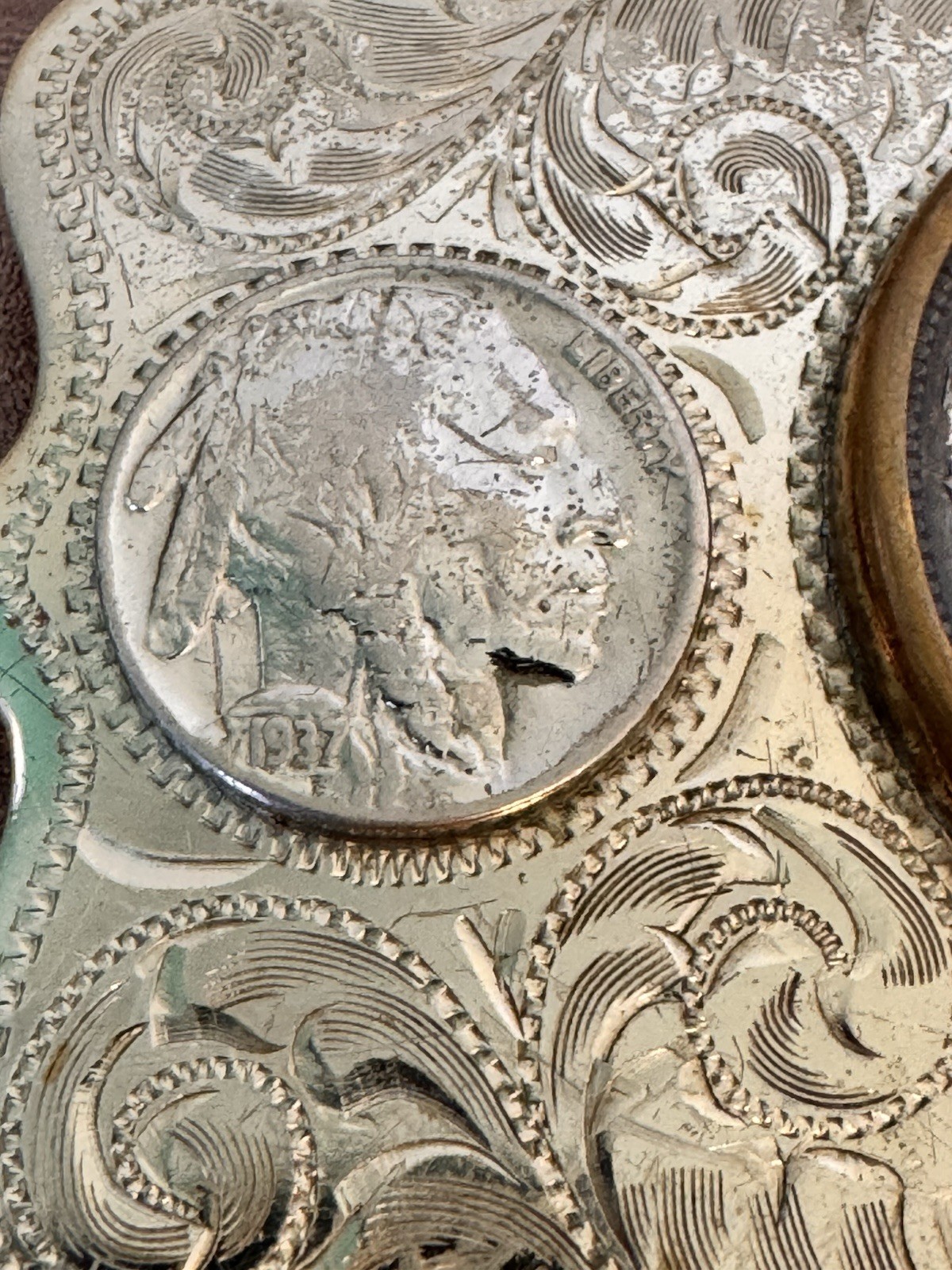 COMSTOCK Vintage German Silver Belt Buckle Morgan Dollar Indian Buffalo Nickel