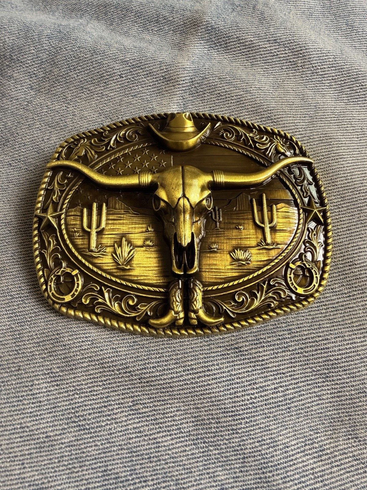 Western Longhorn Bull Skull Belt Buckle – Gold Tone Finish New Big Size Buckle