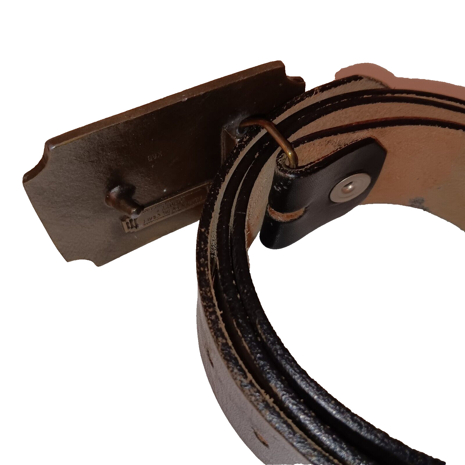 Men Belt Black Brass Buckle MY GUN Indiana Metal Craft 1977 Vintage 43in Clean