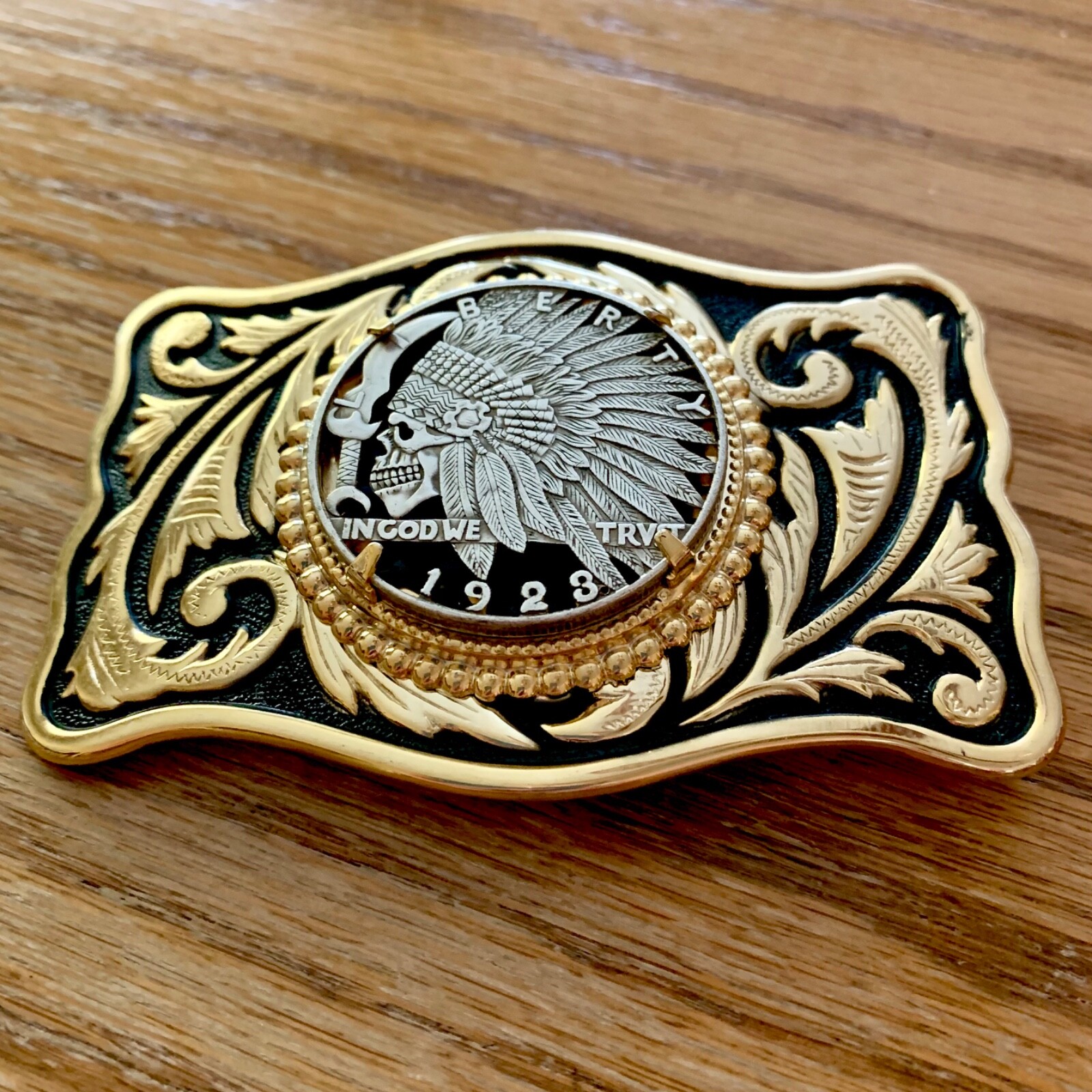 Unique Indian Warrior Skull Hobo Nickel Cut Out Coin Belt Buckle