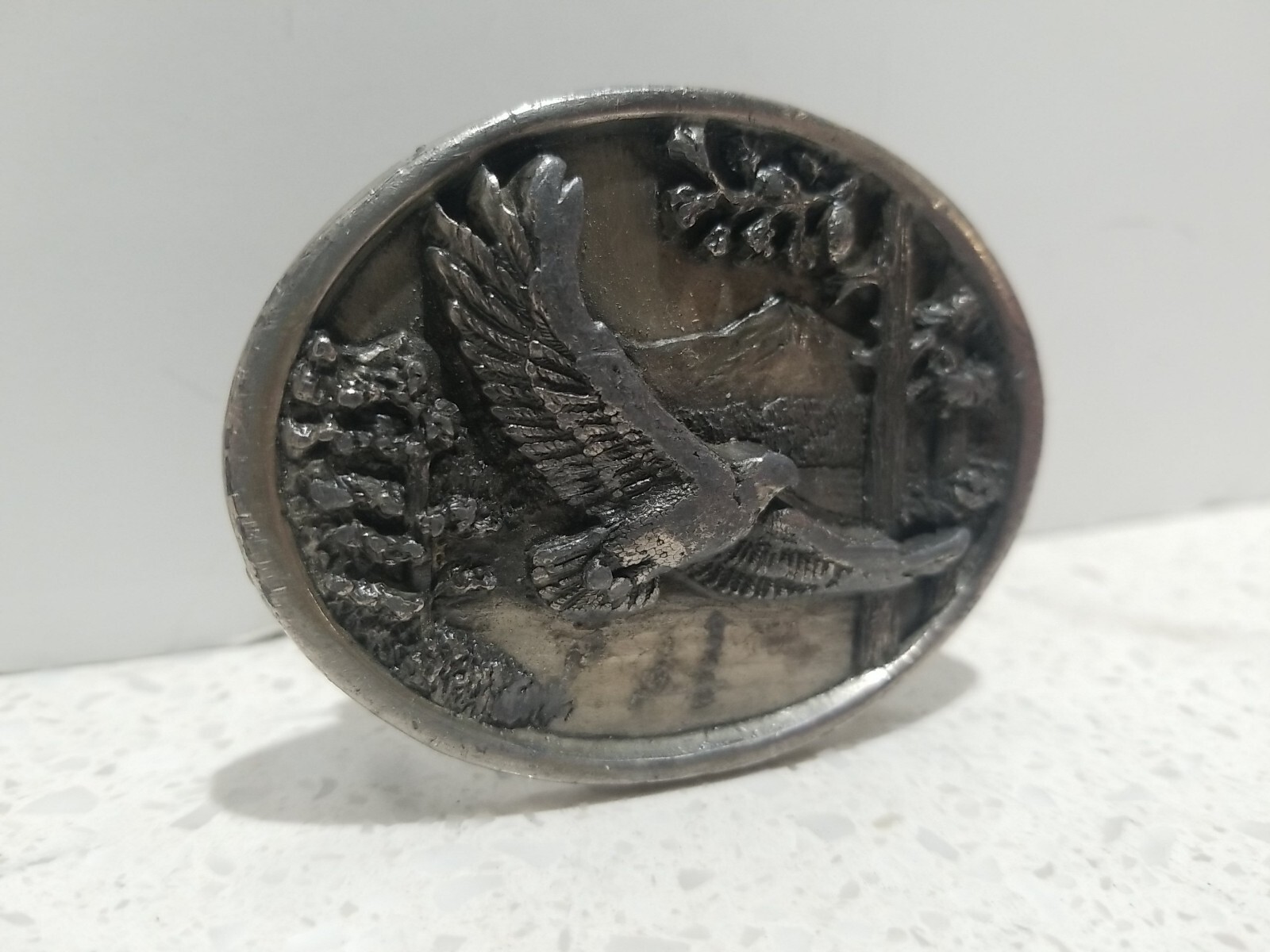 Belt Buckle: EGE 1985 3D Bald Eagle Descending in Flight Made in USA