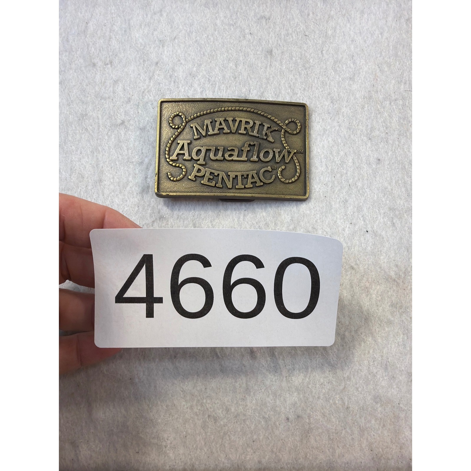 Vintage Mavrik Aquaflow Pentac Brass Tone Rectangular Belt Buckle Industrial 3in