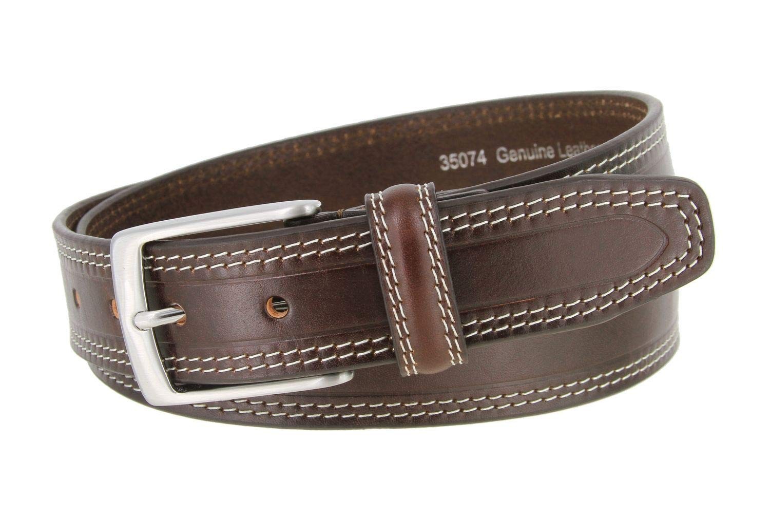 Men&rsquo;s Double White Stitching Smooth Genuine Leather Dress 38, Brown (Silver)