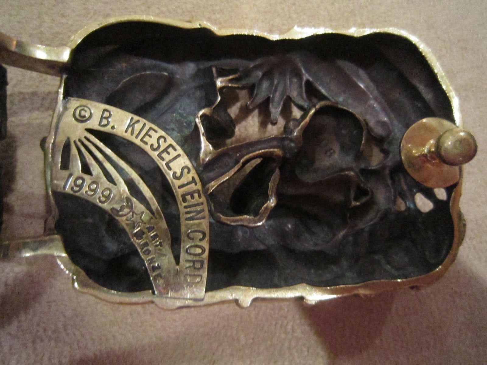 Rare! Kieselstein-Cord Art Bronze Jungle Monkey Buckle/ Black Lizard Belt Size 3