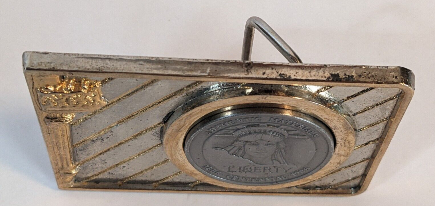 Vtg Belt Buckle Liberty Centennial Coin 1986 Statue of Liberty Leslie Mfg Metal