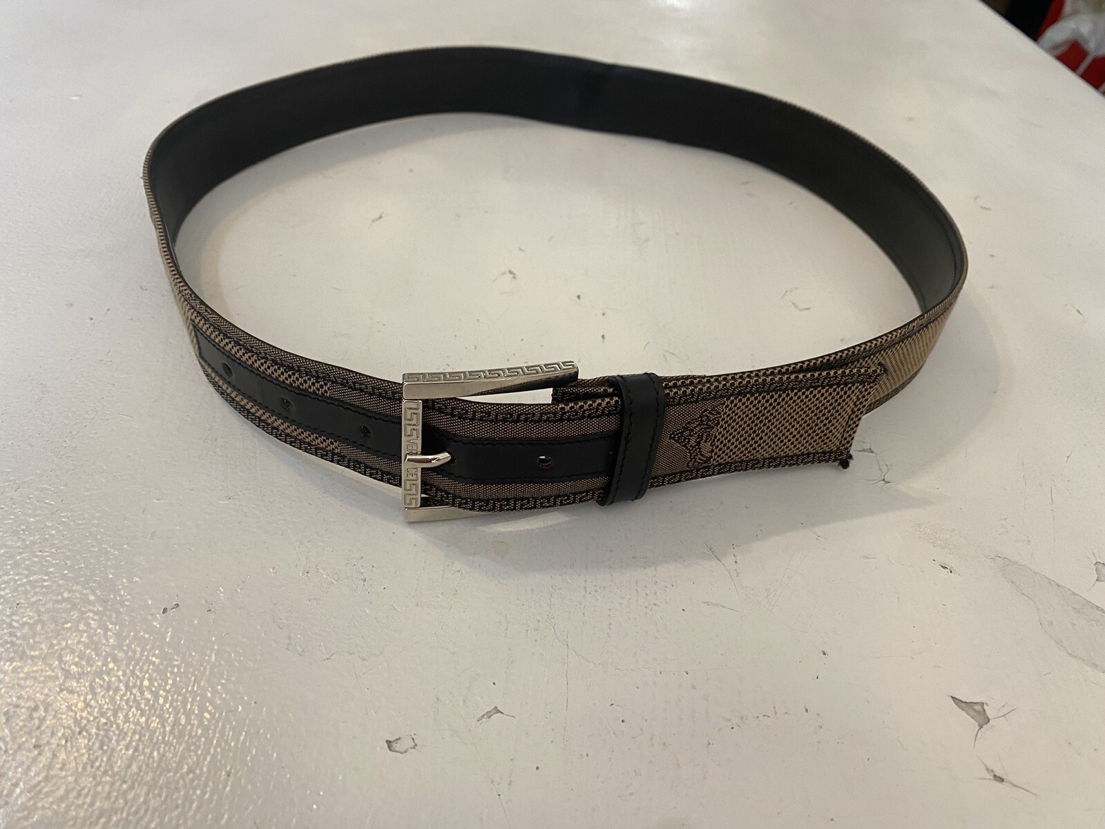 Men’s Vtg Versace Signature Medusa Print Leather Belt B3729 Made In Italy 34/85